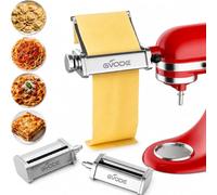 GVODE Pasta Attachment for KitchenAid Food Processors, 3 in 1 Pasta Set for KitchenAid Artisan with Stainless Steel Plate, Roller, Spaghetti & Fettuccine Cutter - Premium Accessories for Kitchen Aid