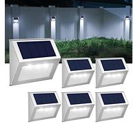 【Cool White】 Solar Fence Lights,Stainless Steel Decorative Lights LED Garden Lights,Waterproof Step Lights Wireless Outdoor Lights for Stair,Wall,Patio,Yard,Path,Fence,6Pack