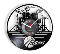 GVOZI 12 Inch Round Wall Clock Drummers Drum Wall Clock Music Instrument Drum Kit Wall Decor Vinyl Record Wall Clock Music Lover Drummers Gift