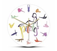 GVOZI 12 Inch Round Wall Clock Pilates Exercises Printed Wall Clock Pilates Studio Rainbow Decor Female Fitness Artwork Modern Design Timepieces Wall Watch 30cm