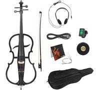 Gvqng 4/4 Electric Cello, Full Size Handmade Solid Wood Silent Electric Cello Kit, with Lightweight Cello Bag, Black Metallic Electric Cello with Stereo Headphones, Bow, Bridge,Black