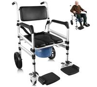 Gvqng Aluminum Frame Shower Chair, Safe Shower Chair Commode Transfer Aid for Senior, Holds 400 lbs, Smooth 360 Wheels with Locks, Height Adjustable, Toilet Wheelchair,A