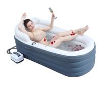 Gvqng Inflatable Bathtub Bath Mat, Non-Slip Portable Bath for Adults, All-in-one Wavemaker and Air Pump, Adjustable Bubble Settings - Includes Remote Control and Lighting,Grey