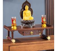 Gvqng Meditation Altar Table with Pull-Out Drawer, Bamboo Altar Cabinet for Home Shrine, Prayer Stand Pooja Mandir for Small Spaces, Fully Assembled, Carved Front,60cm/23.6in