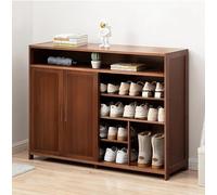 Gvqng Shoe Organizer, Free Standing Cabinet, Bamboo Shoe Cabinet with Storage, 4 Tier Bamboo Entryway Storage With Sliding Doors, Shoe Cabinet Organizer, For Hallway Closet,Brown,117x32x86cm