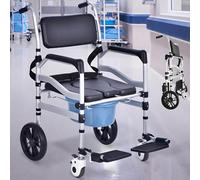 Gvqng Shower Chair with Wheels, 4 in 1 Foldable Height Adjustable Wheelchair, Rolling Shower Chair with Large Commode, with Safe Smooth 360° Wheels with Locks,A