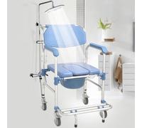 Gvqng Shower Wheelchair, 4-in-1 Bedside Commode, Rolling Commode Chair with Bucket & Padded Seat, Transport Chair with Shower, Wheelchairs for Elderly and Disabled,A