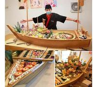 Gvqng Wooden Sushi Boat, Boat Shaped Sushi Plate, Sashimi Sushi Bamboo Plates, Japanese Style Bamboo Sushi Tray Appetizer Plate, for Home Restaurant Birthday Party,A,120 * 37.5cm