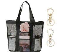 GVSAVY 1 Beach Bag with 2 Cherry Blossom Pendants, Mesh Tote Bag, Foldable Shoulder Bag, Beach Vacation Organizer,Suitable for fitness, yoga shower, shopping