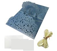 GVSAVY 1 Blue Wedding Pop Up Card with 1 Gauze Belt Three-Dimensional Hollow Greeting Card Anniversary Greeting Card Romantic Engagement Card Suitable for Engagement Day