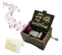 GVSAVY 1 Carved Music Box With 1 Greeting Card, Wooden Music Box, Hand-cranked Music Box Ornament, Valentine's Day, Christmas, Birthday Gift (black)