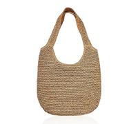 GVSAVY 1 Ladies Straw Bag, Summer Beach Bag, Handwoven Tote Bag, Retro Shoulder Bag, Large Capacity Shopping Bag, Good for work, beach trip, vacation (khaki)