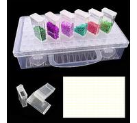 GVSAVY 1 PCS 64 Slot Organizer, 1 Sheet of Stickers (196 total), Transparent Acrylic Organizer, Large Capacity Compartment Organizer for Storing Beads, Sequins, Diamonds.