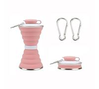 GVSAVY 1 Pink Folding Water Cup and 2 carabiners, 500ml Silicone Folding Water Cup, Portable Water Cup with Carabiner, Suitable for Sports Travel Outdoor Activities