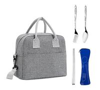GVSAVY 1 Shoulder Strap Meal Bag with 1 Set of Utensils, Adjustable Shoulder Strap Portable Portable Lunch Bag, Large Capacity Picnic Bag, Waterproof Insulated Bag, Suitable for Picnic and Camping