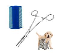 GVSAVY 1 Straight-Headed Stainless Steel Pliers, With 1 Double-Ended Lice Removal Comb, Multi-Function Tweezers, Pet Plucking Clip, Fishing Unhooking Pliers, Disinfection Cotton Ball Clip (12.5cm)