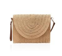 GVSAVY 1 Straw Clutch Bag, Ladies Clutch Handbag, Shoulder Bag, Straw Cross Body bag,Large Capacity Woven Bag, Portable Summer Beach Bag, for Travel, Evening, Beach Party (Khaki Color)