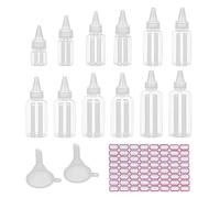 GVSAVY 12 Pcs 5ml/10ml/20ml/30ml/50ml/60ml/80ml/100ml Tip Squeeze Bottle With 2 Pcs Funnel, 64 Pcs Label Stickers, Plastic Dispenser Bottle, Push Tinted Bottle, Clear Lotion Bottle, Reusable