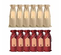 GVSAVY 12PCS Red Wine Bottle Bags with 12PCS Cowhide Tags Hemp Rope, Reusable Drawstring Wine Bags, Dustproof and Pollution-Proof Gift Bags, Suitable for Christmas, Valentine's Day, Wine