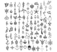 GVSAVY 150 Pcs Silver Pendants, DIY Jewelry Small Pendant, Tibetan Silver Pendant for Jewelry Making Craft