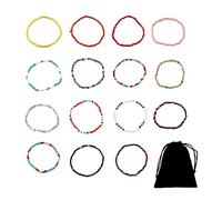 GVSAVY 15PCS Colorful Ankle Bracelets, Bohemian Style Handmade Beads Charms, Elastic Rope Resin Bead Chains, Women Girls Jewelry, Suitable for Daily, Party, Travel Wear