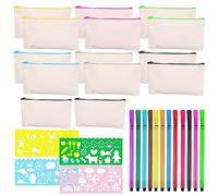 GVSAVY 15pcs Zipper Canvas Bag, 4pcs Rulers, 12pcs Paint Brushes, DIY Blank Cloth Bag, Children's Painting Bag, Birthday Party, Suitable for Storing Stationery