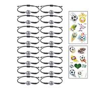GVSAVY 16 Pieces Football Bracelets with 2 Pieces Tattoo Stickers, Handwoven Alloy Bracelet, Adjustable Charms, Cute Party Accessories, Suitable for Gathering, Party(Black)