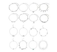 GVSAVY 16pcs Silver Ankle Bracelets, Boho Anklets, Women Girls Jewelry, Adjustable Jewelry Anklets, Summer Beach Anklets for Daily, Party, Travel, Beach Wear