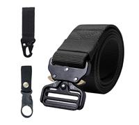 GVSAVY 1pc Outdoor Tactical Belt With 1pc Water Bottle Buckle, 1pc Hook Buckle, Military Belt For Men, Quick Release Nylon Webbing For Sports, Adventure, Work (Black)