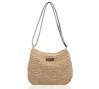 GVSAVY 1pcs Ladies Straw Messenger Bag, Summer Beach Bag, Fashion Shoulder Bag with Zipper and Adjustable Strap, Suitable for beach trips, vacations, dates (off-white)