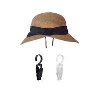 GVSAVY 1PCS Women's Wide Brimmed Straw Hats with 2PCS Hat Clips, Foldable Straw Hats, Summer Beach Sun Hats, Tweed Sunshade Straw Hats, Summer Breathable Straw Hats(Brown)