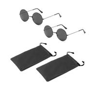 GVSAVY 2 Pairs Black Frame Gray Flake Round Sunglasses with 2 Eyeglass Bags, Retro Hippie Sunglasses, Unisex