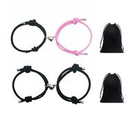 GVSAVY 2 Pairs Of Heart Shape Magnetic Couple Bracelets With 2 Black Storage Bags, Adjustable Couple Bracelets, Valentine's Day Gift, Suitable For Men And Women