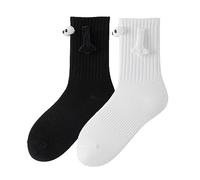 GVSAVY 2 Pairs of Magnetic Couple Socks, Cute and Funny Eye Socks, Couple Holding Hands 3D Socks, Cartoon Socks Holding Hands, Unisex (White+Black)
