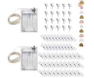 GVSAVY 2 Photo String Lights, 5M Warm White LED, Indoor & Outdoor, 50 Photo Clips, 20 Non-Marking Nails, 1 Love String Flag, DIY Handmade Decoration, Suitable for Weddings, Holiday Parties