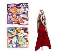 GVSAVY 2 Sets Of Women's Silk Flower And Color Headscarves, 90 * 90cm Large Square Scarves, Satin Scarves, Soft Silk Scarves, Elegant Headwear, Suitable For All Seasons