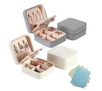 GVSAVY 2 Women's Small Jewelry Boxes with Mirror, Portable Jewelry Organizer, Gray & Pearl White, Suitable for Earrings, Rings, Necklaces
