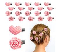 GVSAVY 20pcs Mini Pink Flower & Heart Hair Clips - Cute & Romantic Hair Accessories for Women & Girls - Suitable for Party, Wedding, Dating
