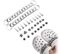 GVSAVY 28PCS Silver Stud Chain Upper Decorations, Removable Shoe Decorations, Eyelet Upper Decorations, Fashion Shoe Decorations, Punk Metal Style, Suitable for Birthday, Festival, Party Favors