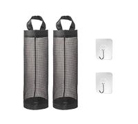 GVSAVY 2pcs Plastic Bag Holder, Hanging Garbage Bag Holder, Breathable Mesh Shelf, Foldable Net Hanging Storage Bags with Hooks, Suitable for Kitchen, Bathroom, Bedroom, etc. (Black)