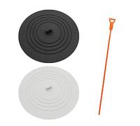 GVSAVY 2pcs Silicone Drain Stopper, Kitchen Bathroom Sink Floor Drain Plug, Black & White, With Cleaner, Airtight, Easy to Clean