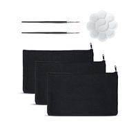 GVSAVY 3 Black Canvas Bags with 2 Black Paint Brushes, 1 Color Palette, Portable Zipper Bag, Canvas Cosmetic Bag for School, Travel, Storage