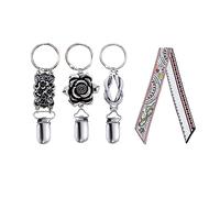 GVSAVY 3 hat Clips, 1 Retro Silk Scarf, Metal Anti-Lost hat Clip, Portable Outdoor Travel hat Clip, Travel Accessories, Retro Fashion, Suitable for Handbags, Backpacks and Luggage