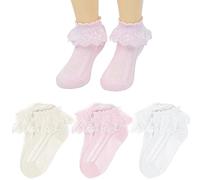 GVSAVY 3 Pairs of Kids Socks, Thin Mesh Kids Lace Socks for Spring and Summer, Women's Lightweight Dance Socks, Breathable Mesh Socks for Students (White, Pink, Yellow)