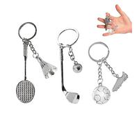 GVSAVY 3 Pcs Ball Keychains Football Badminton Golf Keychains Creative Metal Ball Accessories for Bags Keys DIY Pendants Unisex (Silver)