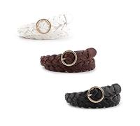 GVSAVY 3 Woven Belts, Women's Skinny Woven Elastic Belts, Black, White, Brown, Adjustable, Durable, Perfect for Matching with Dresses, Jeans, Long Shirts