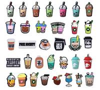 GVSAVY 34-Pack Coffee Milk Tea Shoe Buckles, Sandal Decoration Accessories, Juice Drink Decoration, Removable Shoe Accessories, DIY Creative Shoe Buckles, Unisex Party Favors