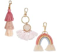 GVSAVY 3Pcs Bohemian Tassel Keychain, Rainbow Tassel Charm, Pom Pom Tassel Charm, Dream Catcher Tassel Keychain, Handwoven Ornament, Cute Accessories For Women'S Bags