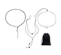 GVSAVY 3pcs Fashion Faux Pearl Necklaces with 1 Storage Bag, Double Layer Adjustable Charms, Simple Statement Jewelry, Leather Pearl Necklace, Sexy Clavicle Chain, Versatile Necklace for Women
