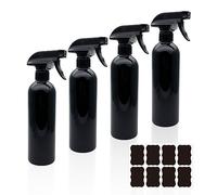 GVSAVY 4 Black Spray Bottles, Refillable Empty Spray Bottles, Multipurpose Plastic Spray Bottles With Labels, For Cleaning, Gardening, Hair Salon And More (500ml)